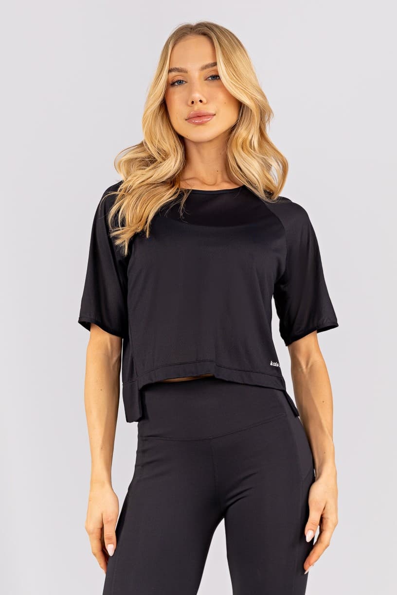 Blusa Raglan com Recorte Lateral (Preto) | Ref: K4774-A