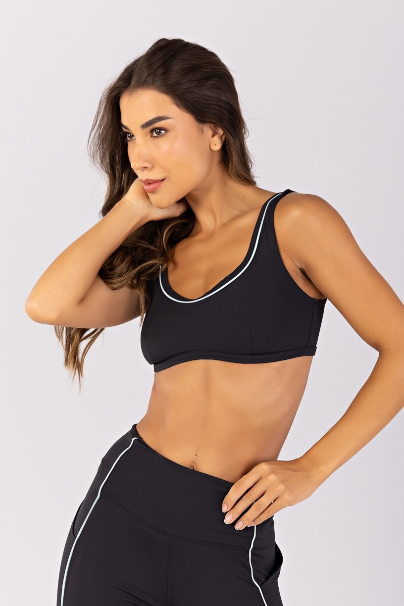 Top Alças Largas e Viés com Vivo Embutido (Preto / Glacial) | Ref: K4646-D