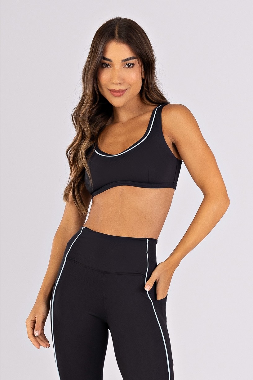 Top Alças Largas e Viés com Vivo Embutido (Preto / Glacial) | Ref: K4646-D