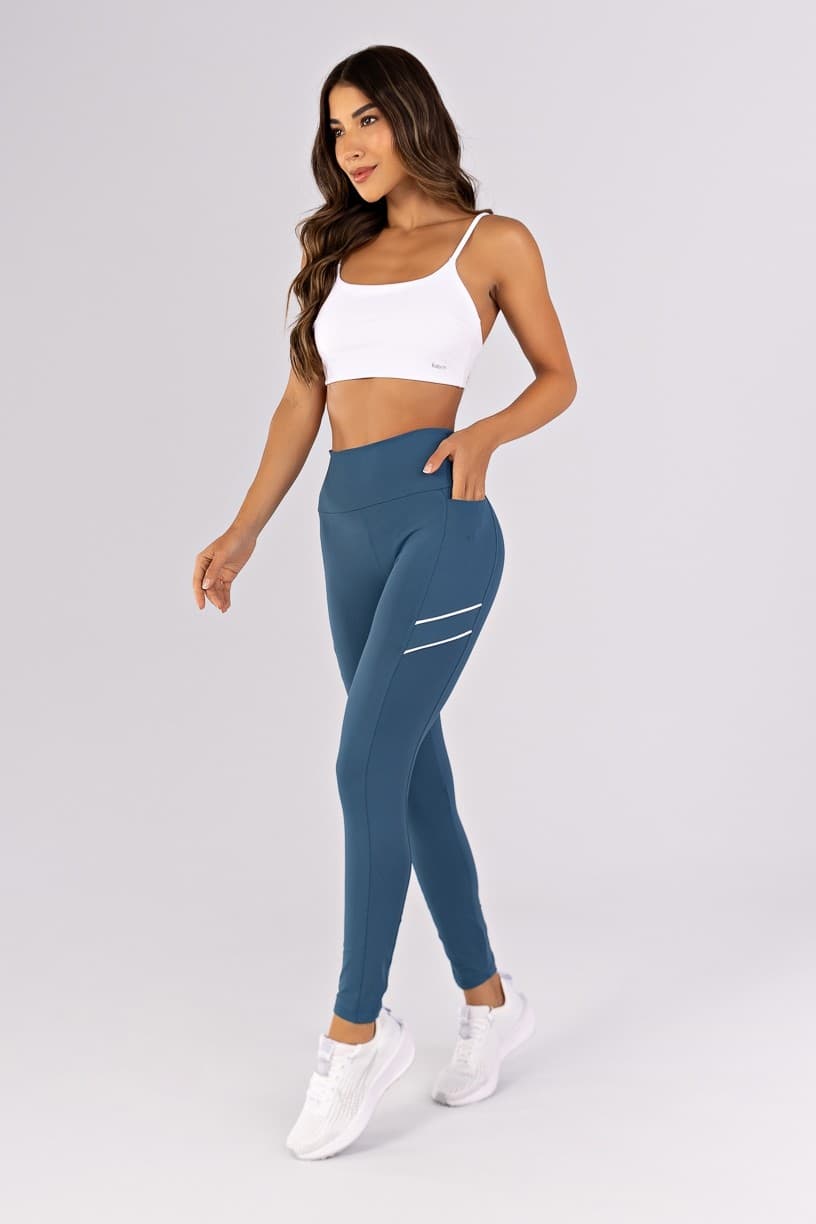 Calça Legging com Vivos nos Bolsos Laterais (Alquimia / Branco) | Ref: K4788-A