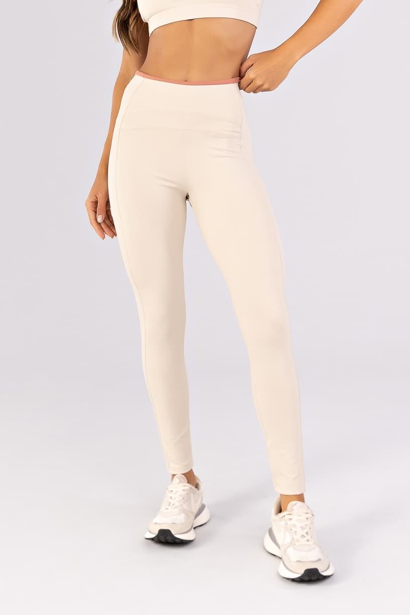 Calça Legging com Recortes e Vira Contrastante (Off-White / Telha) | Ref: K4791-A