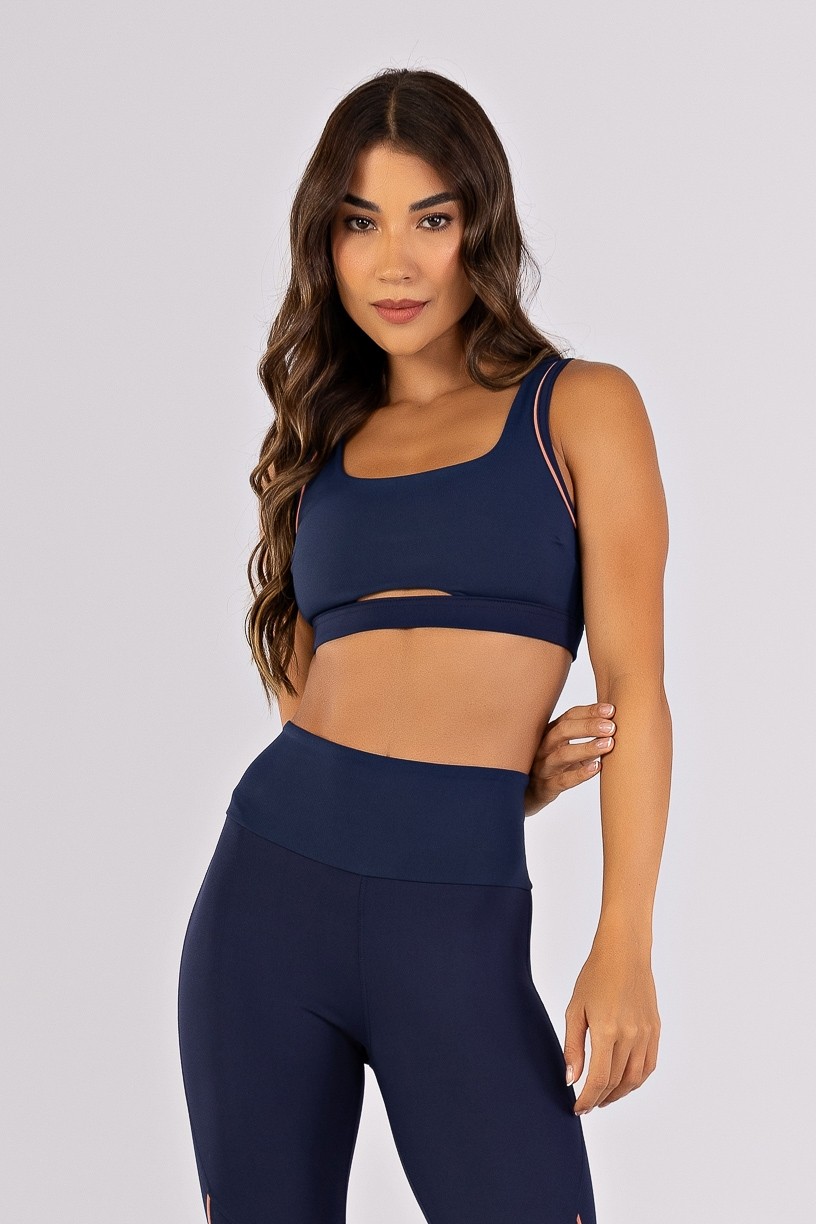 Top com Alças Largas e Abertura na Frente (Azul Marinho / Telha) | Ref: K4793-A