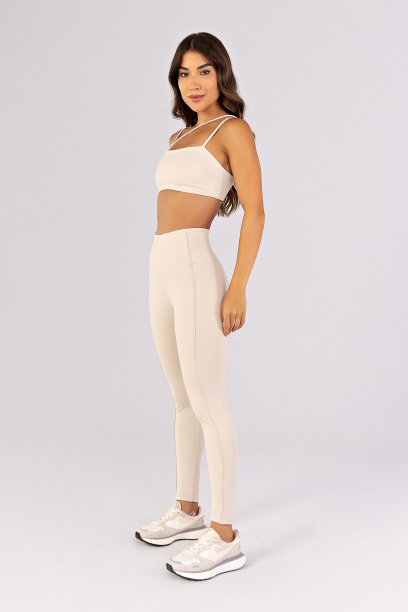 Calça Legging com Vivos sem Cós Aparente na Frente (Off-White) | Ref: K4800-B