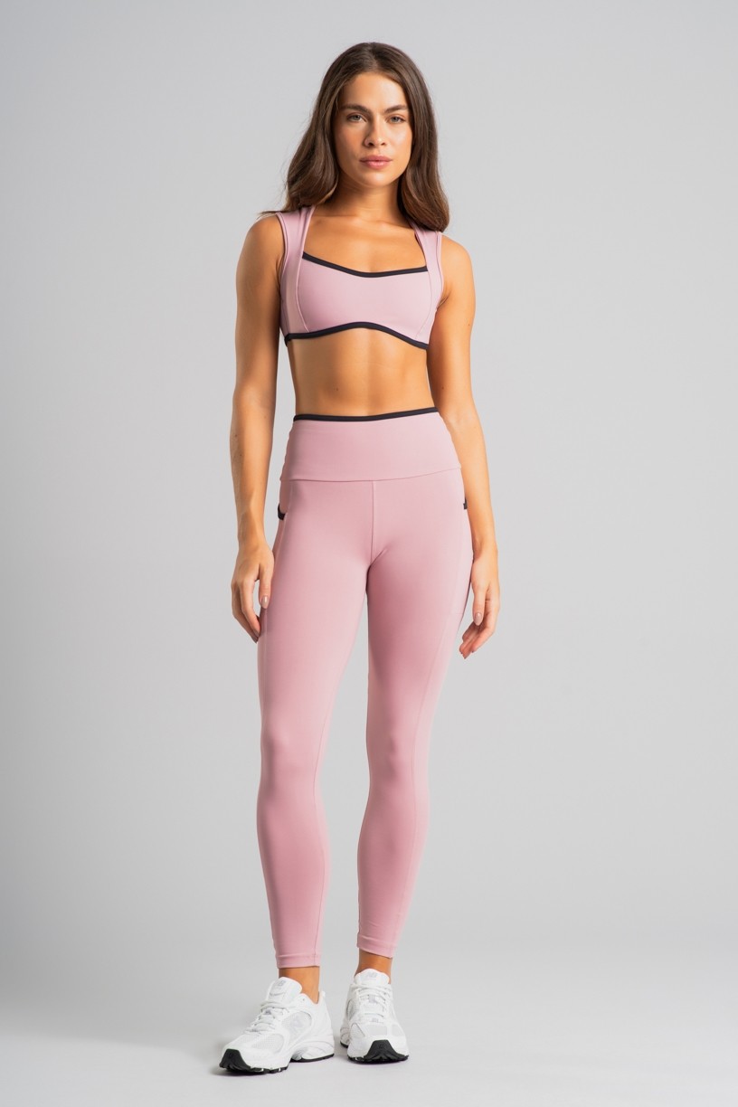 Calça Legging com Bolsos e Cós Contrastante (Blush / Preto) | Ref: K4831-B