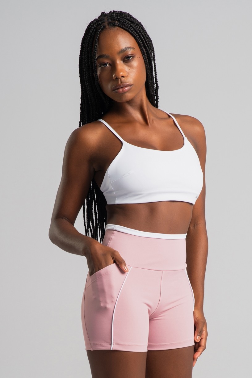 Short com Bolsos e Vivos Contrastantes (Blush / Branco) | Ref: K4835-A
