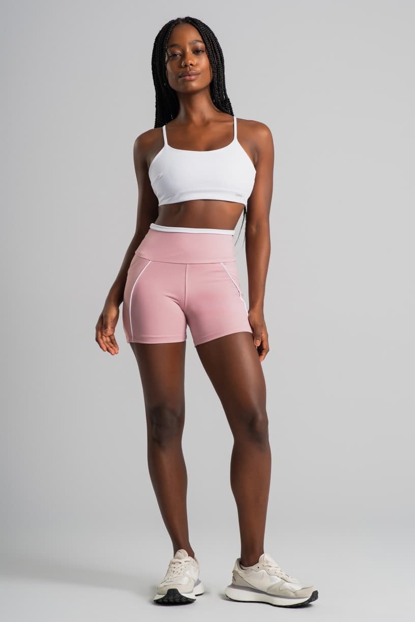 Short com Bolsos e Vivos Contrastantes (Blush / Branco) | Ref: K4835-A