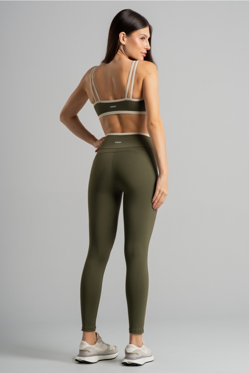 Calça Legging com Chapado e Vira (Militar / Off-White) | Ref: K4694-C