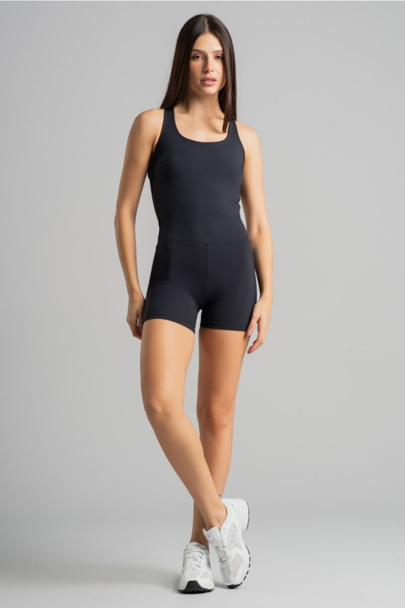 Macaquinho com Tiras Entrelaçadas nas Costas (Preto / Off-White) | Ref: K4576-B