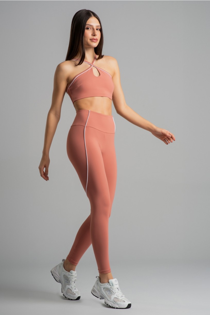 Calça Legging com Vivo Contrastante (Telha / Branco) | Ref: K4855-B