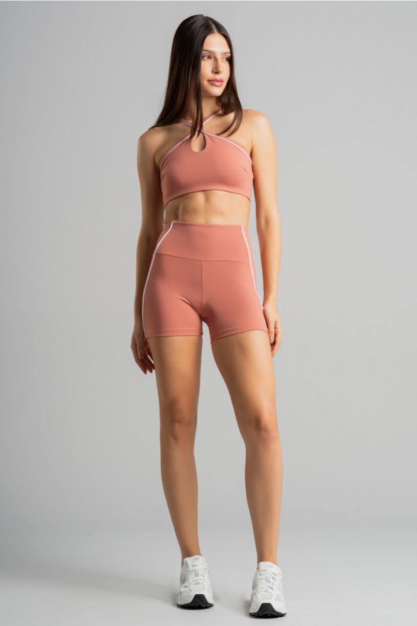 Short com Vivo Contrastante (Telha / Branco) | Ref: K4856-B