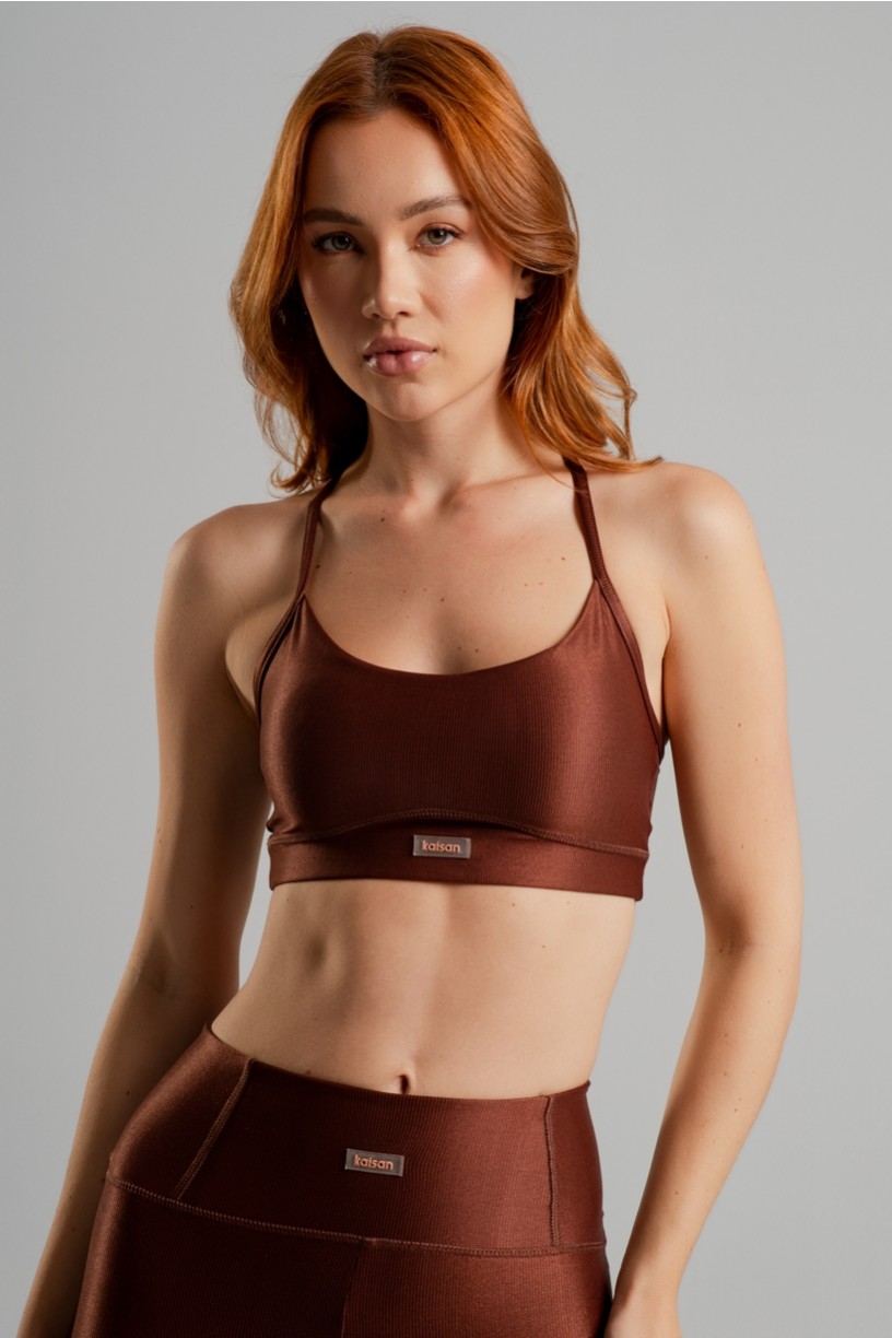 Top Canelado com Alças Cruzadas (Marrom) | Ref: K4492-C