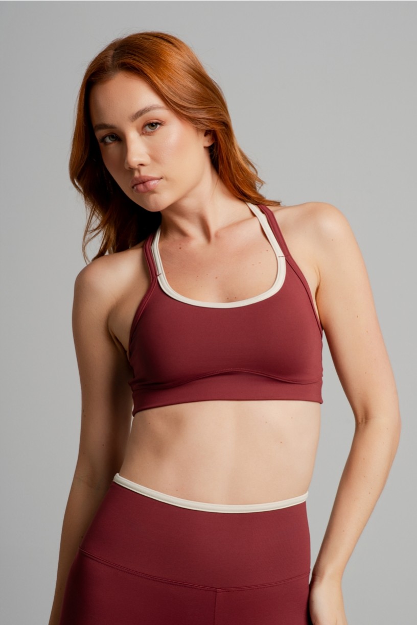 Top com Alças Duplas em Contraste (Rum / Off-White) | Ref: K4871-A