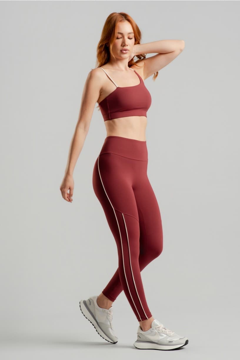 Calça Legging sem Gancho com Vivo Contrastante (Rum / Off-White) | Ref: K4875-A