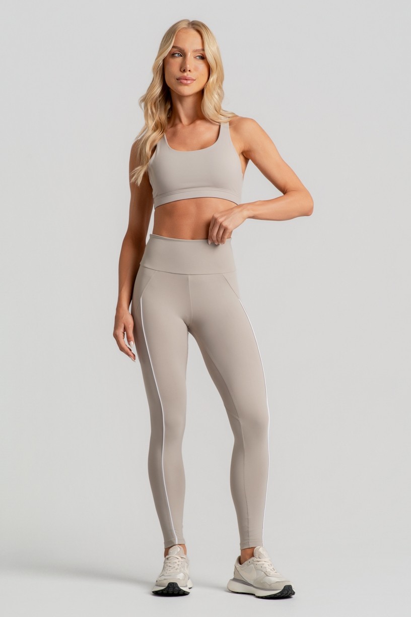 Calça Legging com Recorte e Vivo Contrastante (Duna / Branco) | Ref: K4914-A