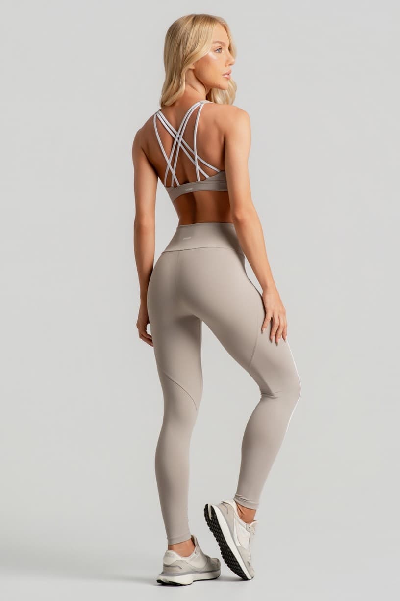 Calça Legging com Recorte e Vivo Contrastante (Duna / Branco) | Ref: K4914-A