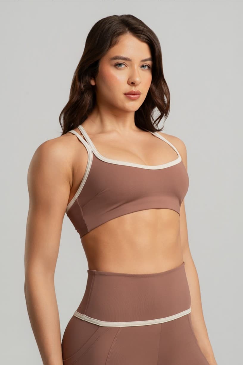 Top com Alças Cruzadas Contrastantes (Canela / Off-White) | Ref: K4936-A