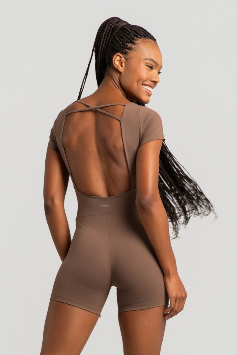 Macaquinho com Mangas e Tiras nas Costas (Capuccino) | Ref: K4978-B