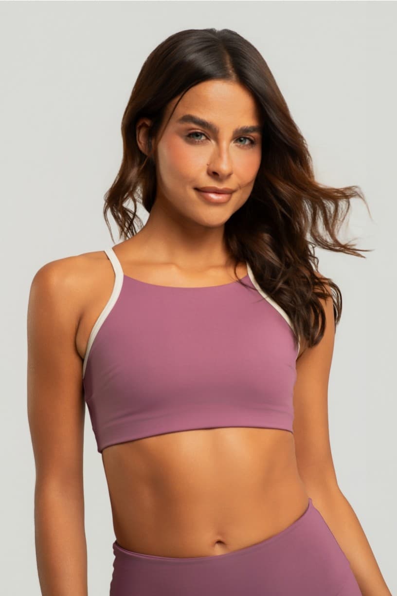 Top com Decote Alto e Alças Cruzadas (Malva / Off-White) | Ref: K4597-D