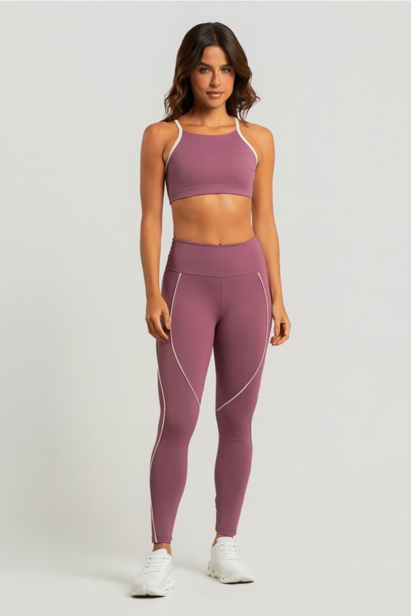 Calça Legging com Vivos (Malva / Off-White) | Ref: K4598-D