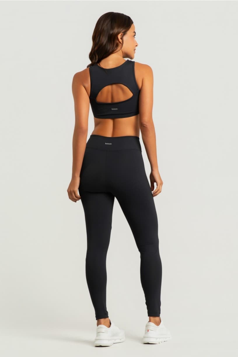 Calça Legging com Cós Estreito e Recortes (Preto) | Ref: K5010-A