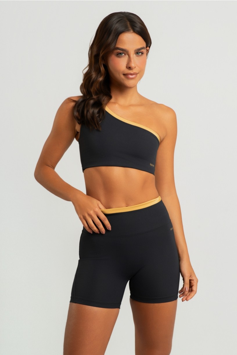 Short sem Gancho com Detalhe Platinado (Preto / Ouro) | Ref: K4364-B