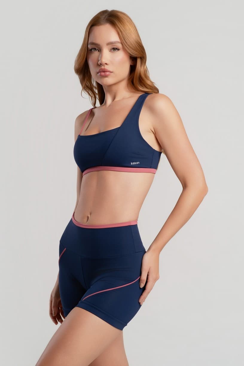 Short com Recortes Assimétricos (Azul Marinho / Híbisco) | Ref: K5079-A