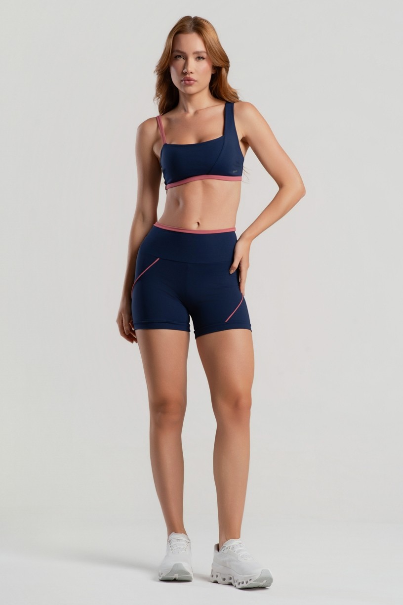 Short com Recortes Assimétricos (Azul Marinho / Híbisco) | Ref: K5079-A