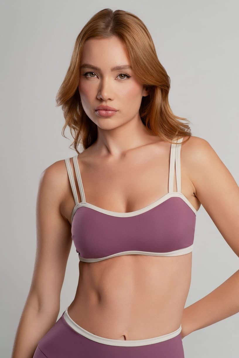 Top com Alças Duplas e Decote Sinuoso (Malva / Off-White) | Ref: K4693-F