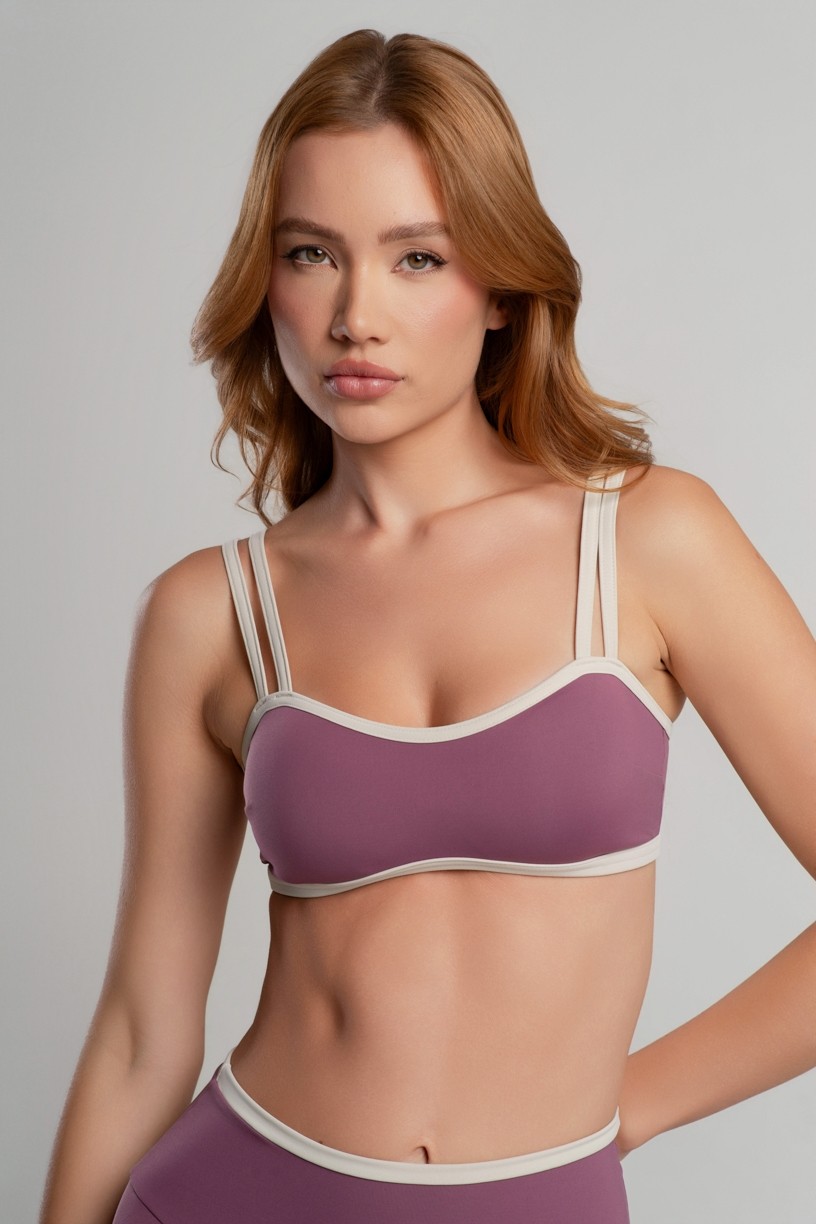 Top com Alças Duplas e Decote Sinuoso (Malva / Off-White) | Ref: K4693-F