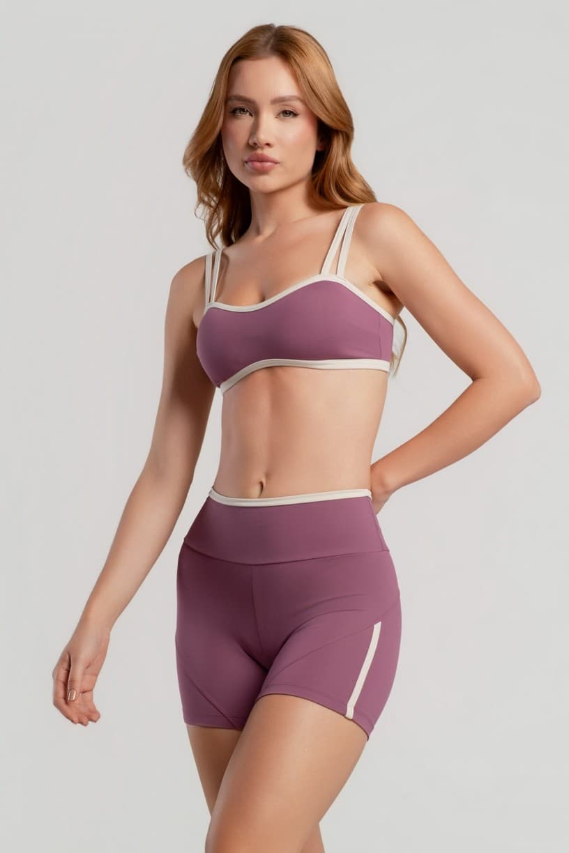 Short com Chapado e Vira (Malva / Off-White) | Ref: K4695-F