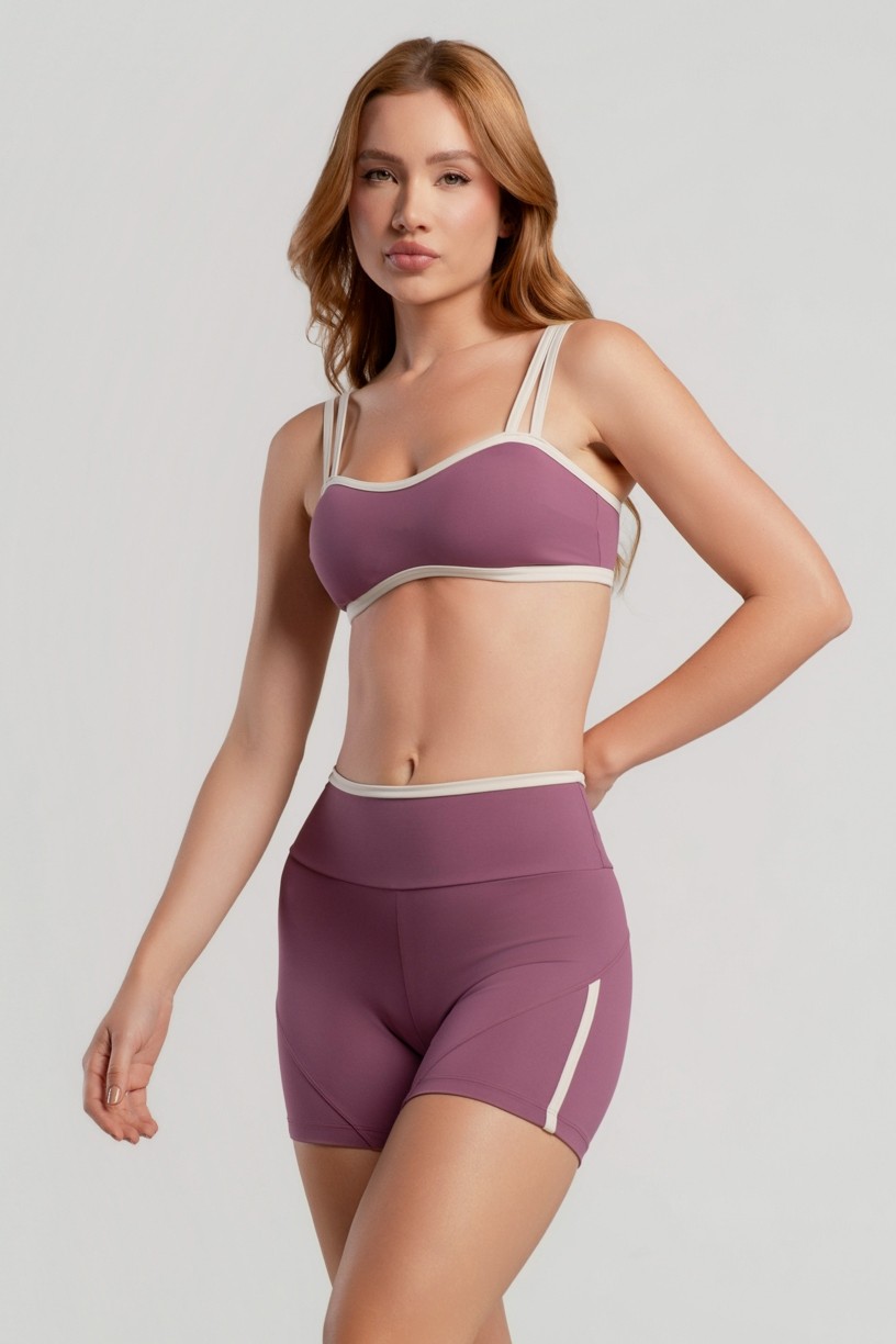 Short com Chapado e Vira (Malva / Off-White) | Ref: K4695-F