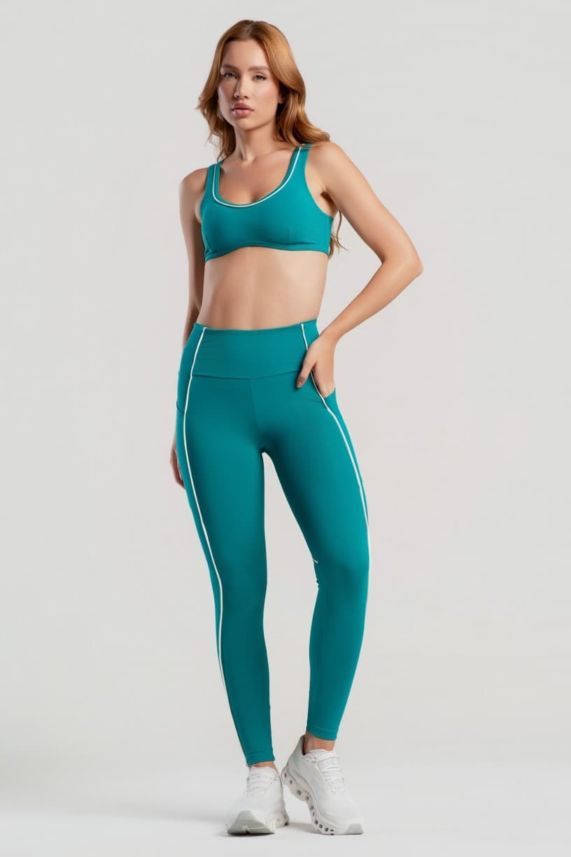 Calça Legging com Bolsos e Vivo (Jade / Vanilla) | Ref: K4647-F