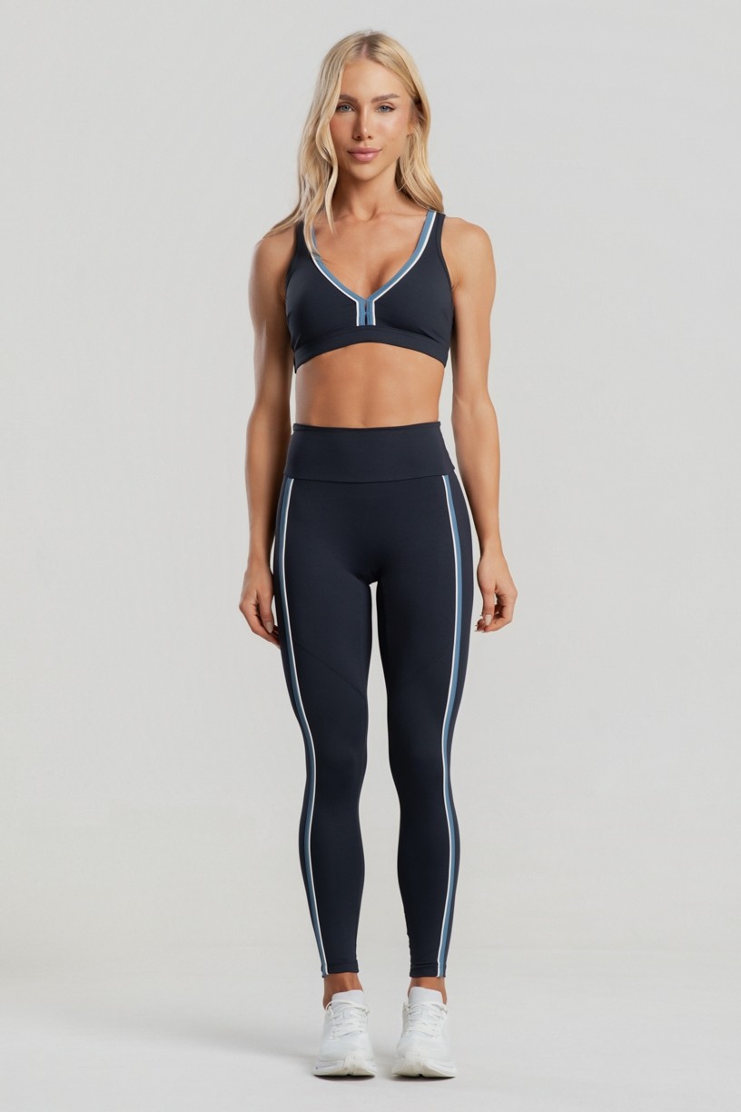 Calça Legging sem Gancho com Detalhe Contrastante (Preto / Vanilla) | Ref: K5105-A