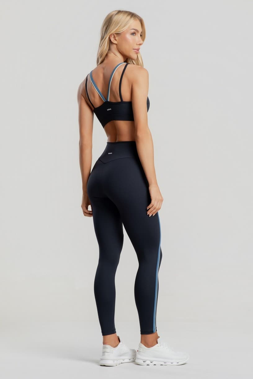 Calça Legging sem Gancho com Detalhe Contrastante (Preto / Vanilla) | Ref: K5105-A