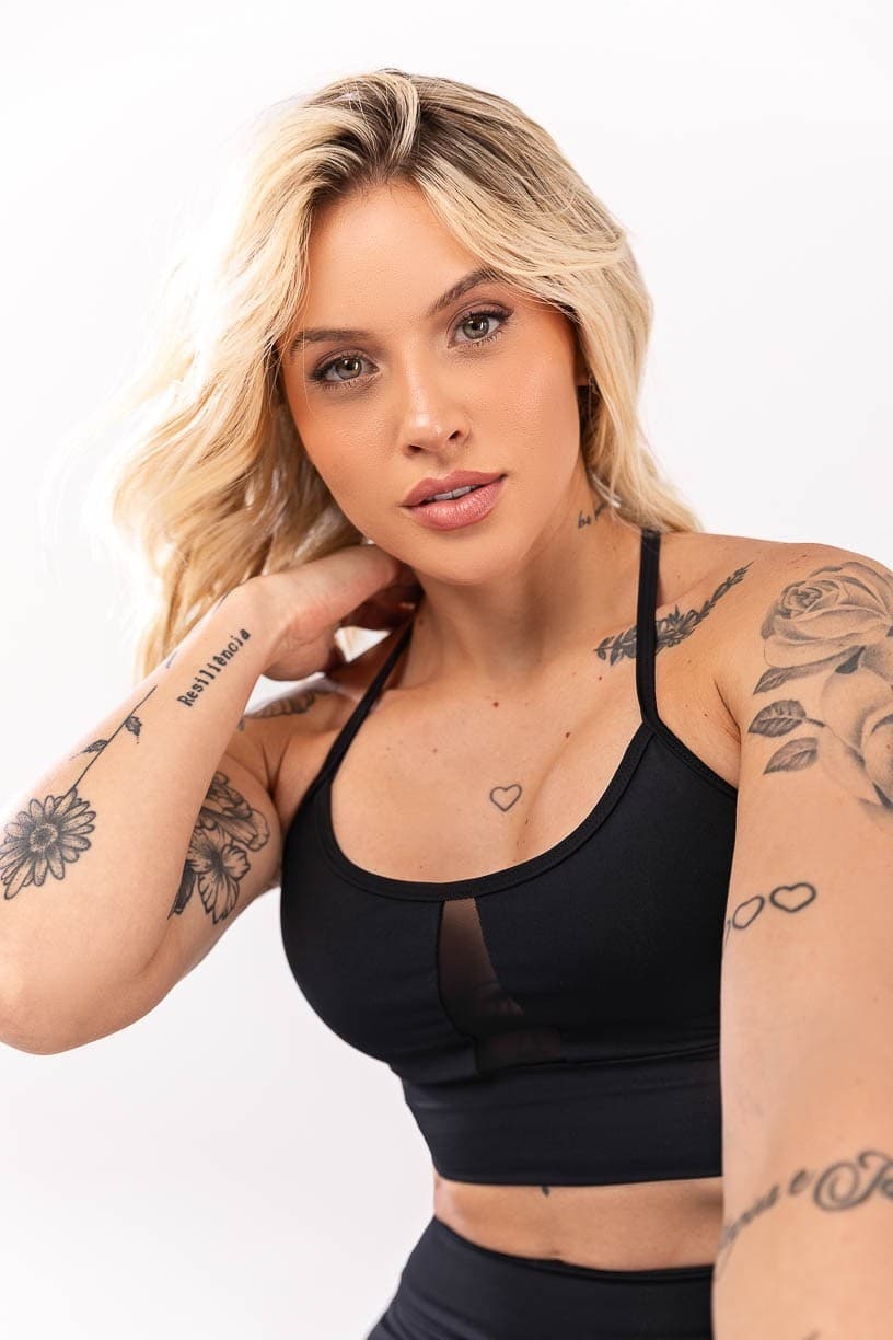 Top com Alças e Recorte de Tule (Preto) | Ref: K4058-A