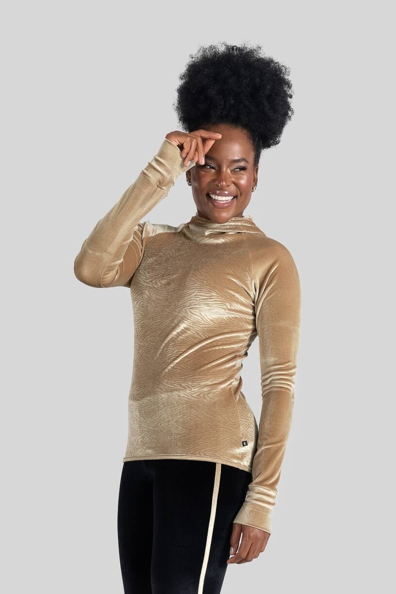 Blusa de Capuz Animal Print Veludo (Bege) | Ref: K3091-B