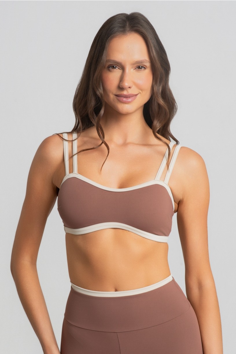 Top com Alças Duplas e Decote Sinuoso (Canela / Off-White) | Ref: K4693-E