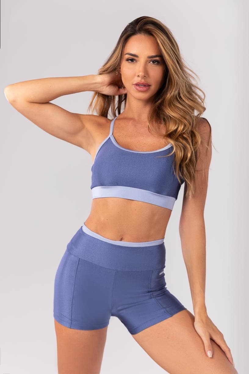 Short com Vira no Cós e Recorte (Azul / Azul Claro) | Ref: K4185-B