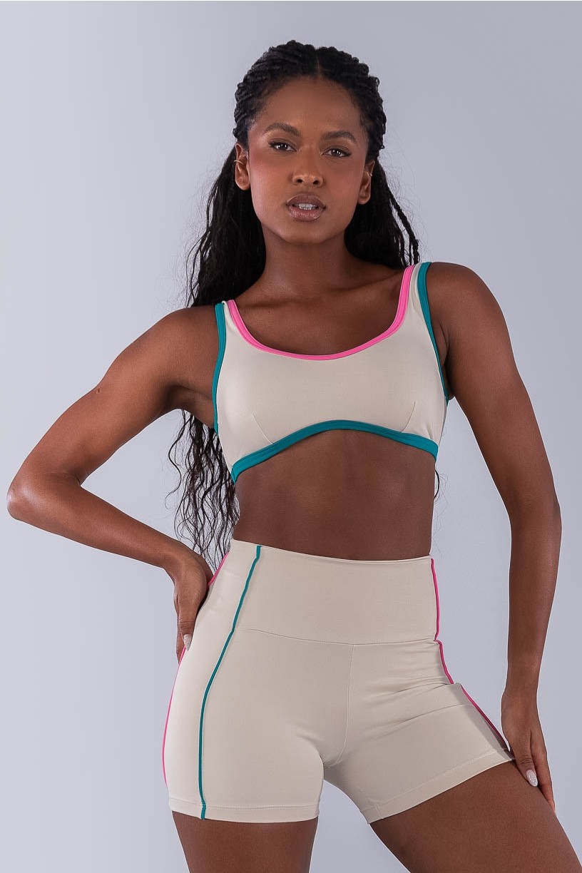 Top com Alças e Viés Colorido (Bege / Jade / Rosa Chiclete) | Ref: K4475-A